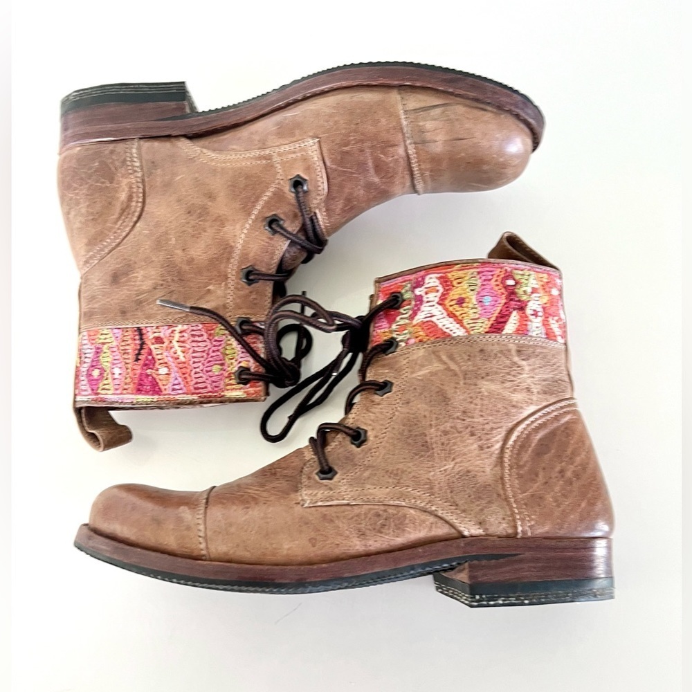 Brown Leather Ankle Boots with Pink Accents